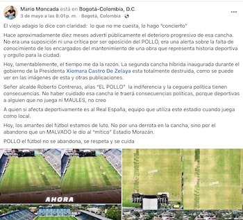 Exfuncionario denuncia deterioro del Morazán y responsabiliza a autoridades. (FOTO: Facebook)