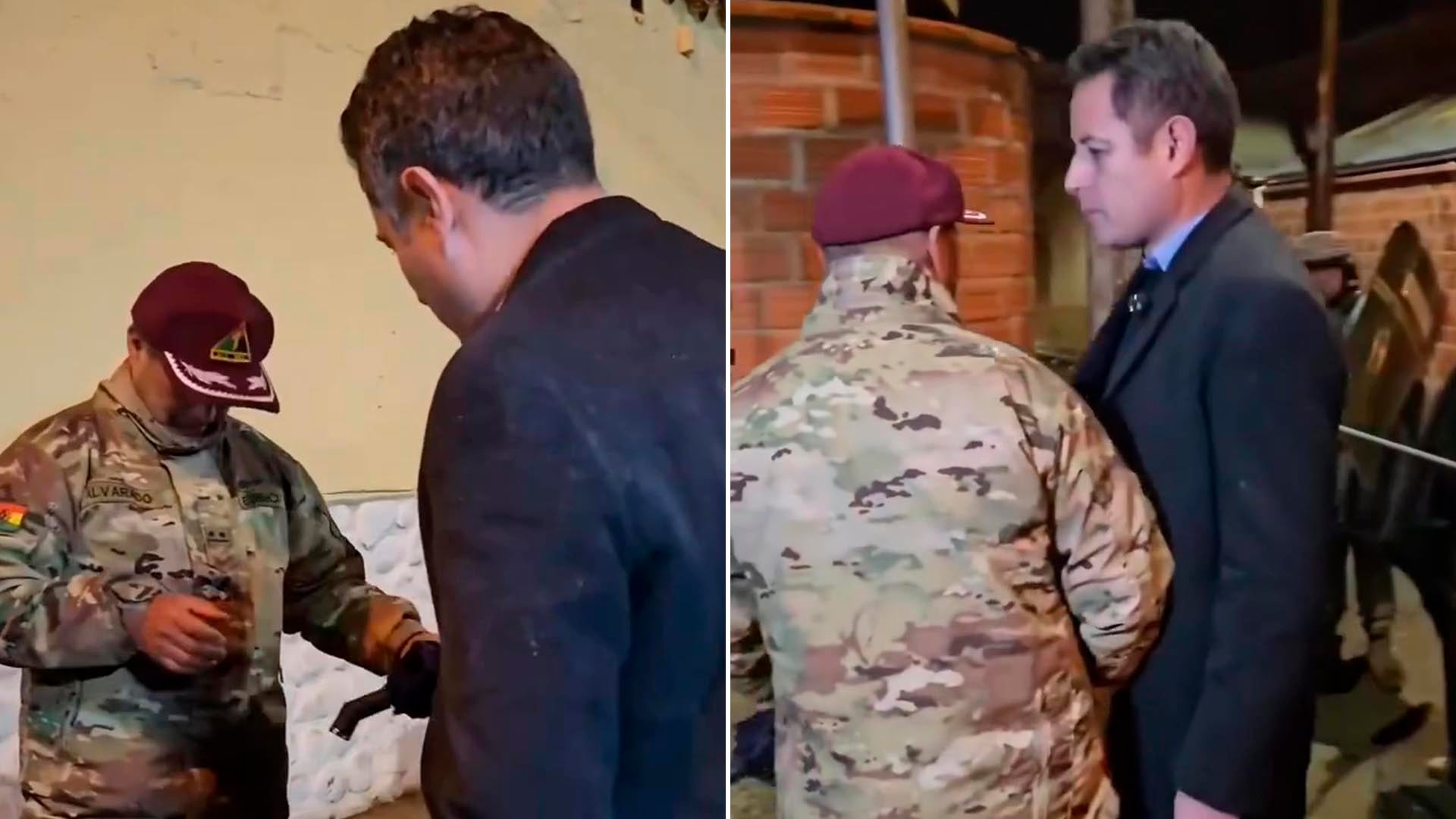Edmand Lara increpa a un oficial del Ejército en la zona donde el viernes se produjo una doble explosión. (Captura de video)