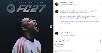 Tomy B figura en la banda sonora de EA Sports FC 27 como coproductor de "Gardel en el Avión", tema de Delfina Dib y Willy Bronca - crédito @tomybmusic/Instagram
