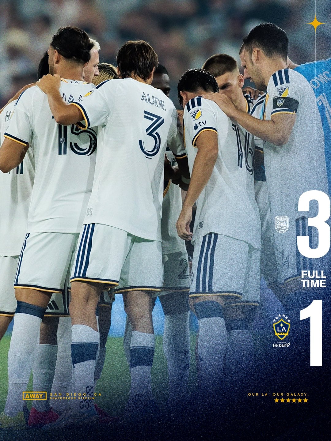 LA Galaxy no sostuvo la reacción tras el gol de Lozano y cayó 3-1 frente a San Diego FC en el derbi californiano. (X/ @LAGalaxy)
