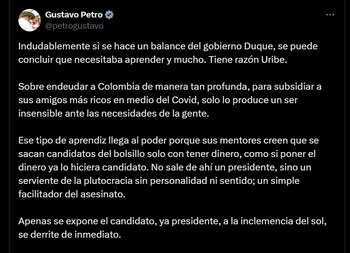 Publicación de Gustavo Petro en