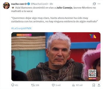 Captura de pantalla de una publicación en redes sociales con texto explicativo y una imagen de Julio Camejo durante un programa