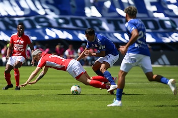 Millonarios tuvo la opción más clara en el primer tiempo del clásico de Bogotá de la fecha 16 de la Liga BetPlay - crédito Colprensa - Lina Gasca