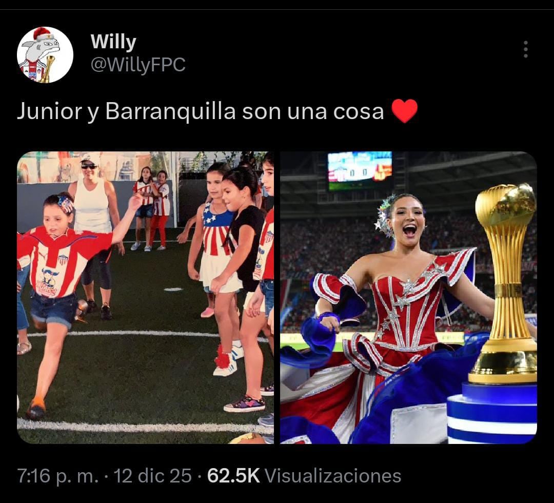 Michelle Char Fernández, reina del Carnaval 2026, se convirtió en símbolo de cábala y buena suerte para Junior durante el torneo - crédito X