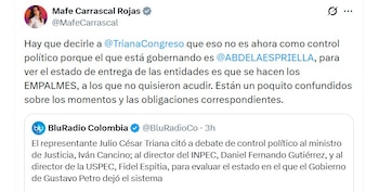 Mafe Carrascal cuestionó la citación a debate de control político sobre el estado del sistema penitenciario - crédito @MafeCarrascal/X