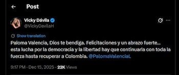 Vicky Dávila felicitó a Paloma