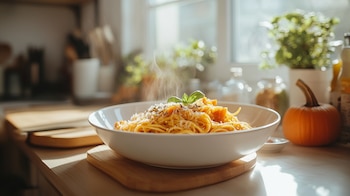 La pasta Alfredo con camarones