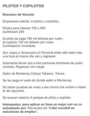 Vacante Pilotos (Foto: Captura de