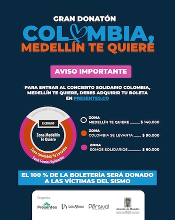 Medellín hará un concierto para ayudar a víctimas por el terremoto en Colombia - crédito cortesía