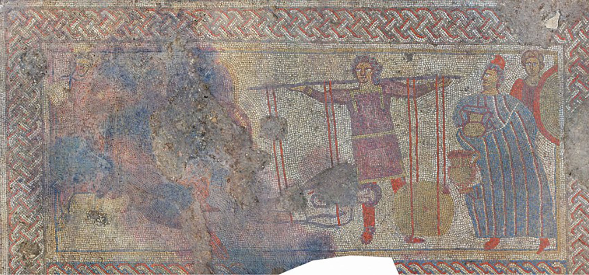 El mosaico refleja una versión de los hechos vinculada al dramaturgo griego Esquilo