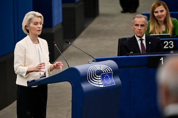 Ursula von der Leyen da su discurso sobre el Estado de la Unión 2026 (Jean-Christophe VERHAEGEN / AFP)