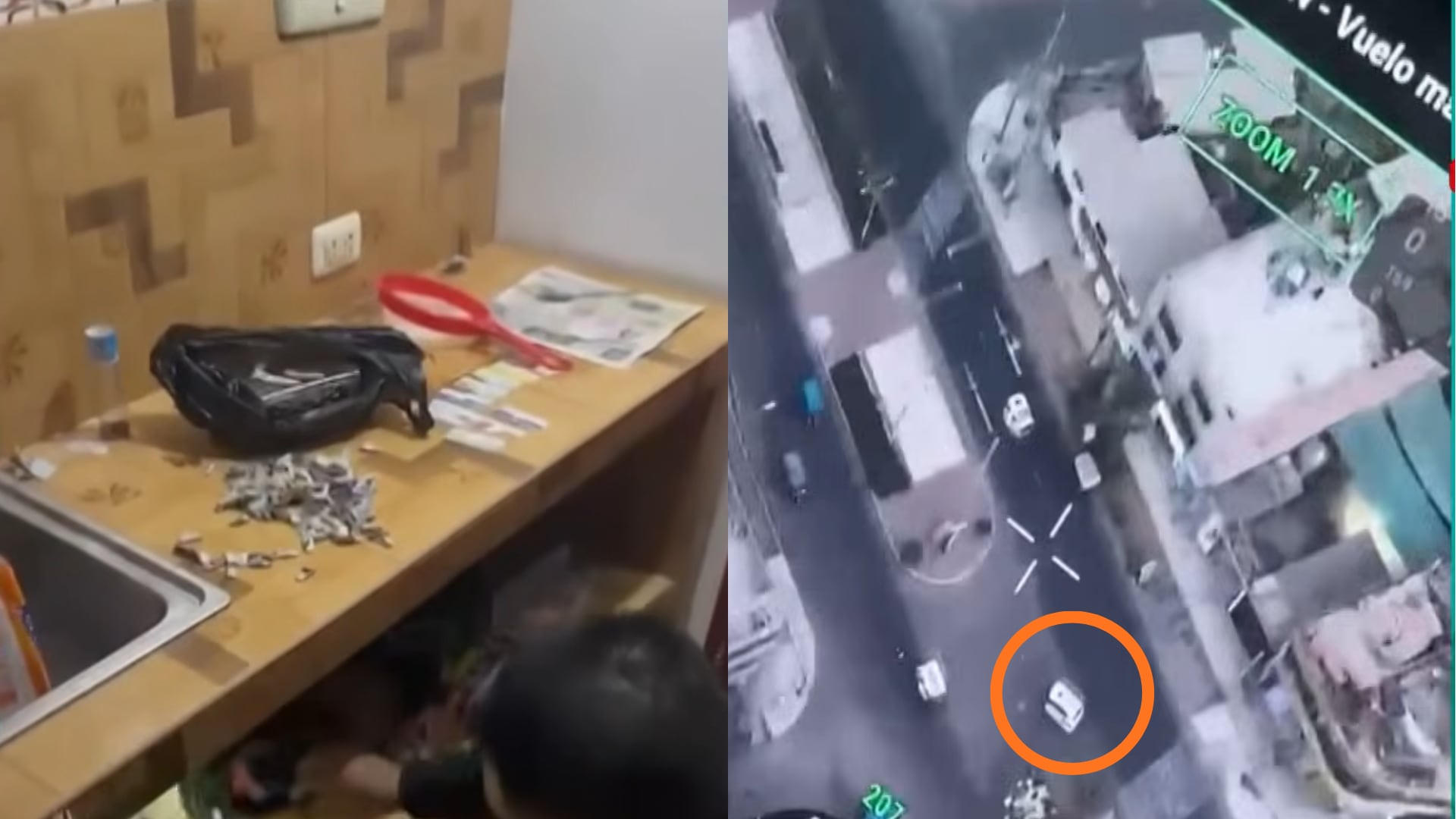 Imágenes muestran el material incautado tras la captura de una banda de narcotráfico en Horacio Ceballos y la vigilancia aérea con drones que permitió su detención. (Composición: Infobae Perú)
