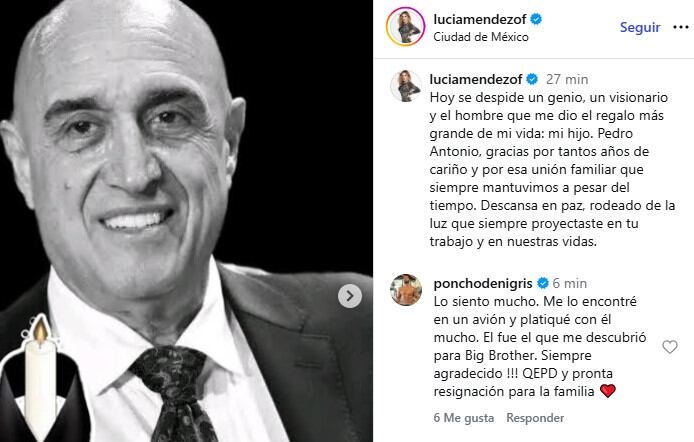 La famosa lamentó la muerte de su ex pareja (Instagram)