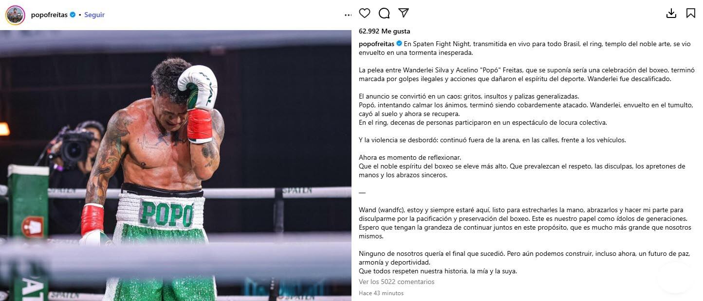 El mensaje de Popó Freitas tras el escándalo