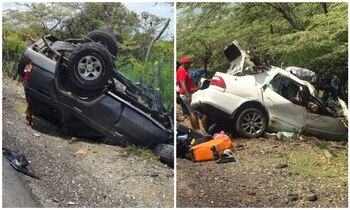 Así quedaron los dos vehículos involucrados en el accidente de tránsito en la vía Riohacha - Maicao (La Guajira). Fotos: cortesía