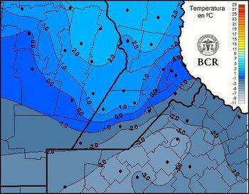 Mapa de temperaturas en zonas de producción de trigo
