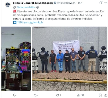 Entre los detenidos se encuentra Jesús “N”, señalado como uno de los líderes de “La Birotiza” y presunto responsable de una red de extorsiones. (X @FiscaliaMich)