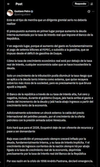 Según Petro, las altas tasas