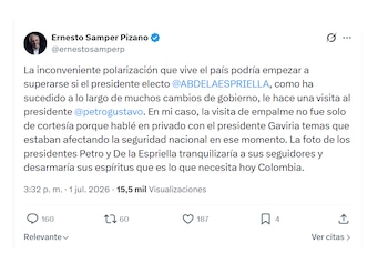 Ernesto Samper propuso reunión entre Gustavo Petro y Abelardo de la Espriella