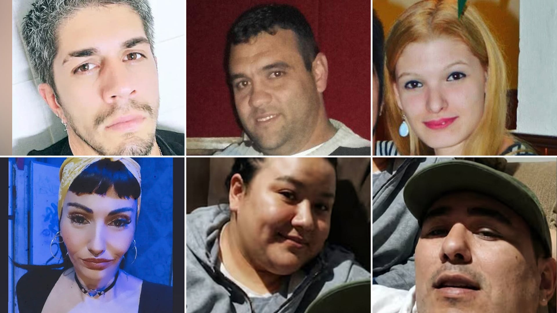 Los seis imputados. Arriba: Claudio Barrelier, Osvaldo Fassetta y Marianela Palmero. Abajo: Soledad Andreani, Eugenia Ascarruz y Matías Córdoba