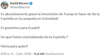 David Racero advirtió sobre la “grave intromisión” de Donald Trump en la campaña presidencial colombiana - crédito @DavidRacero/X