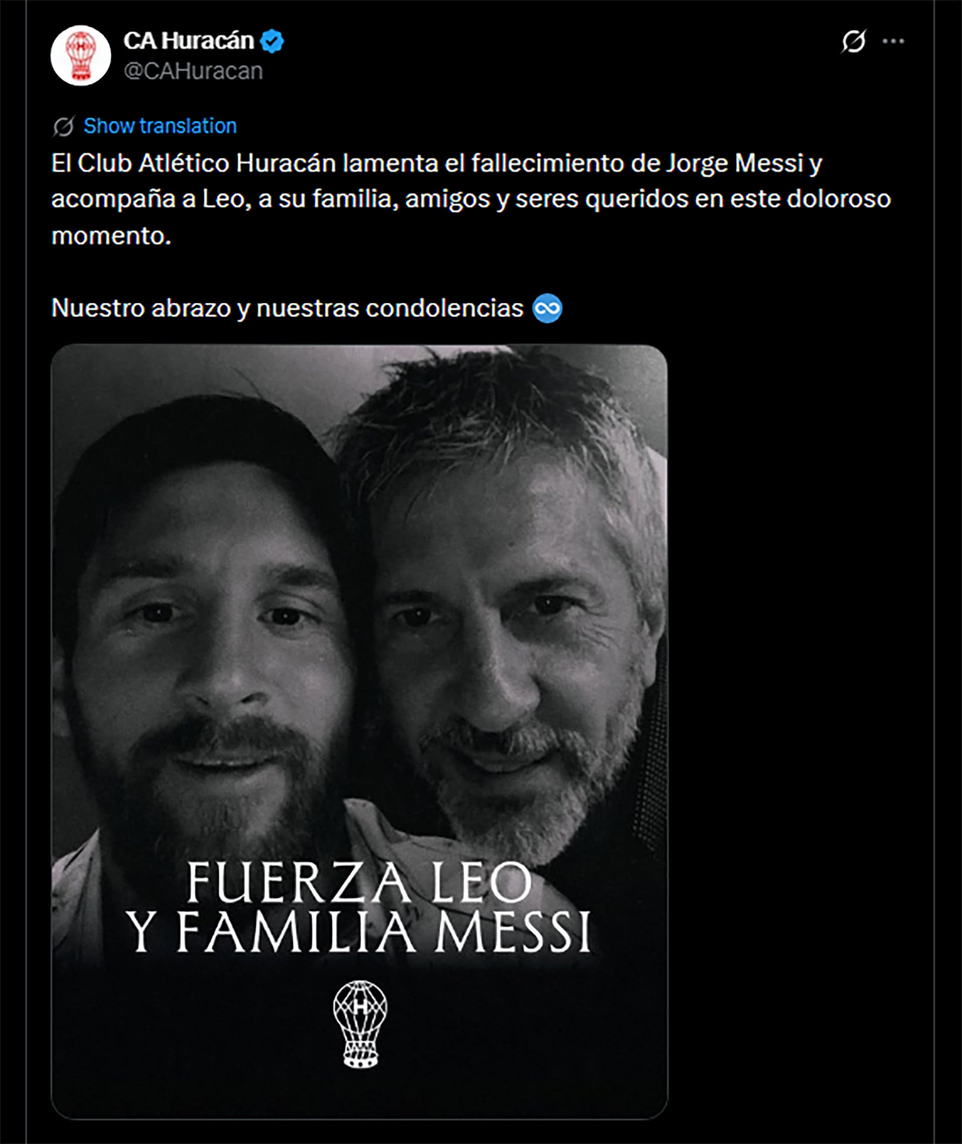 Mensajes por el fallecimiento de Jorge Messi