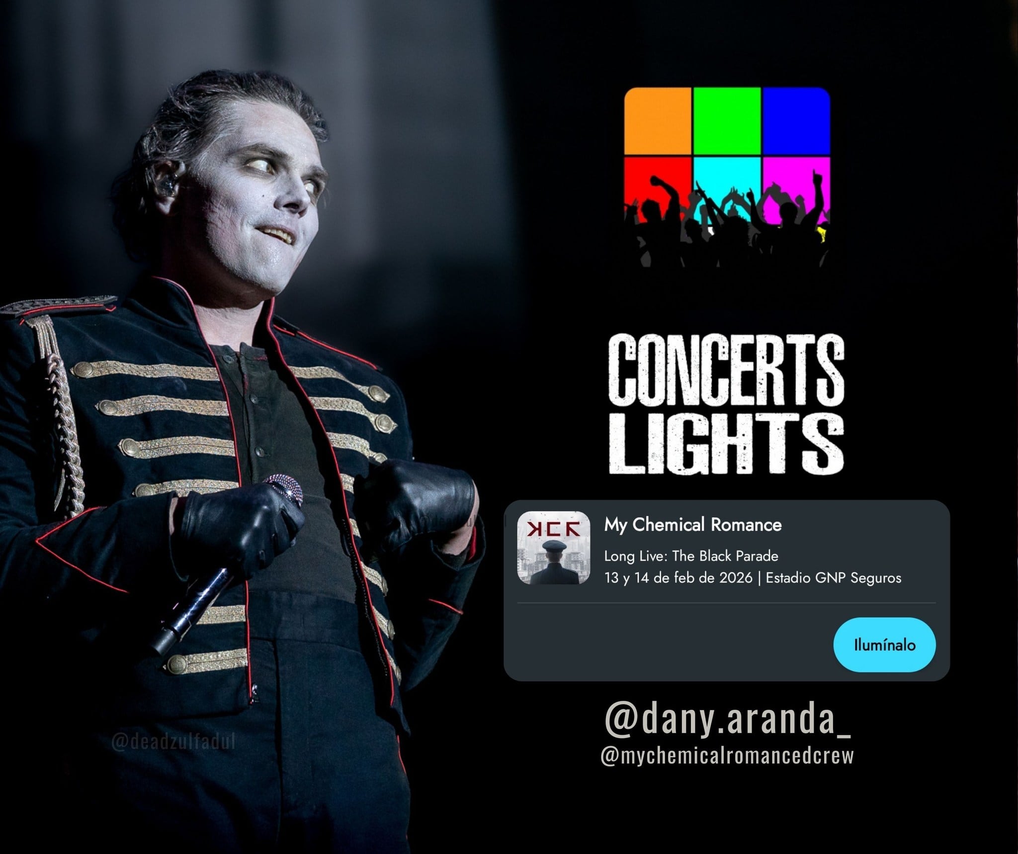 Los celulares encenderán sincronizados para cada tema. (@dany.aranda_ / Facebook My Chemical Romance D Crew)