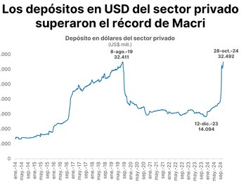 Los depósitos en moneda extranjera escalaron por el blanqueo y llegaron a superar el récord nominal de los últimos años, que fue en agosto de 2019 (Fuente: PPI)