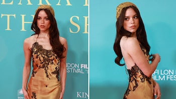 Jenna Ortega, la chica de oro del Festival de Londres: del vestido satinado al tocado que sumó romanticismo