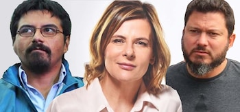 La candidata a intendente Florencia Saintout junto a sus principales operadores: "El Indio Alaniz" y "Chaucha" Quiroga