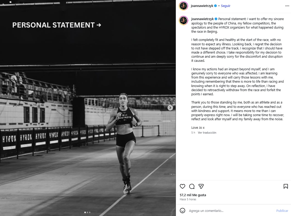 El mensaje de Joanna Wietrzyk en redes sociales
