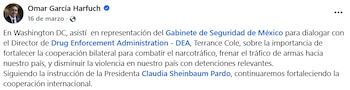 Mensaje de Harfuch en sus canales oficiales tras la reunión de marzo de 2026. Crédito: Facebook - Omar García Harfuch