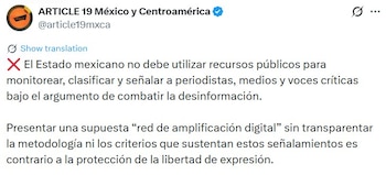 Comunicado de ARTICLE 19.
