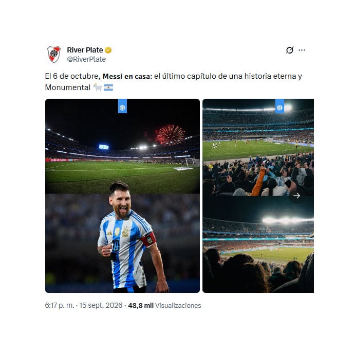 La publicación de River Plate por la despedida de Lionel Messi