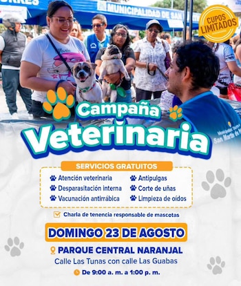 Los vecinos podrán acceder a atención veterinaria, desparasitación interna y vacunación antirrábica sin costo durante la actividad - Créditos: Municipalidad de San Martín de Porres.