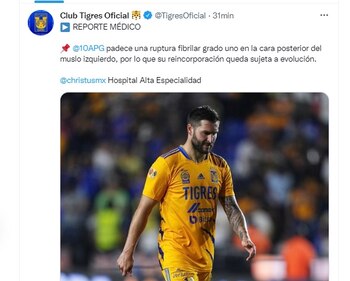 Gignac se lesionó y será
