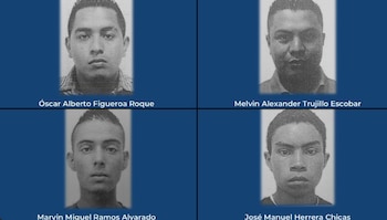 Las autoridades identificaron a los cuatro integrantes de la MS-13 responsables de extorsionar a un comerciante en Cuscatancingo, quienes deberán cumplir 15 años de cárcel tras la sentencia judicial (Cortesía: FGR).