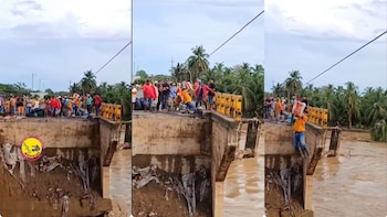 El hombre cruza el puente