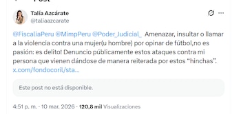 Publicación de Talía Azcárate denunciando
