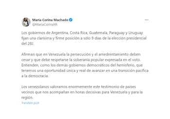 El mensaje de María Corina