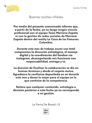 El comunicado del entorno de