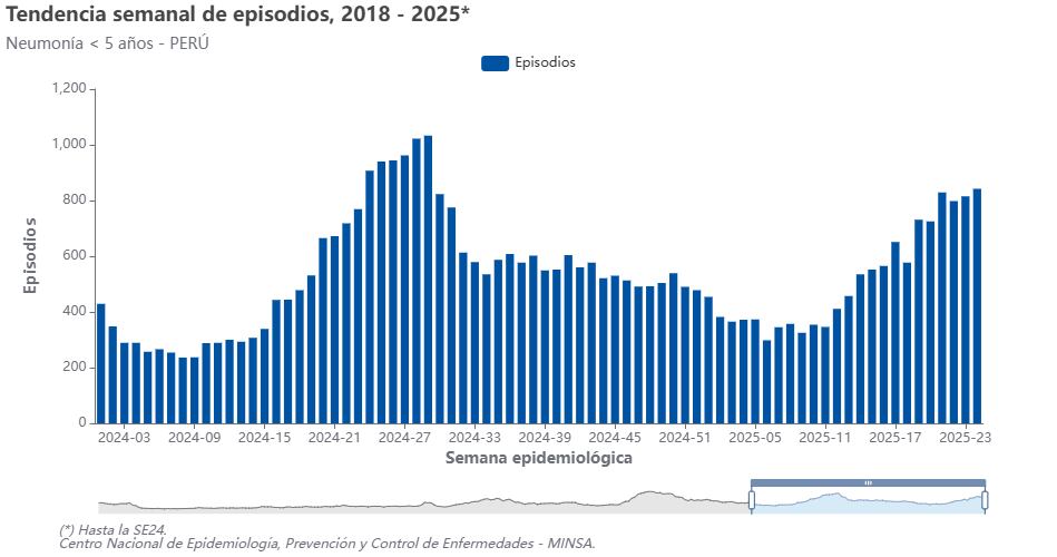 Cifra de casos de neumonía suma más de 12 mil casos acumulados a nivel nacional. (Foto: CDC Minsa)