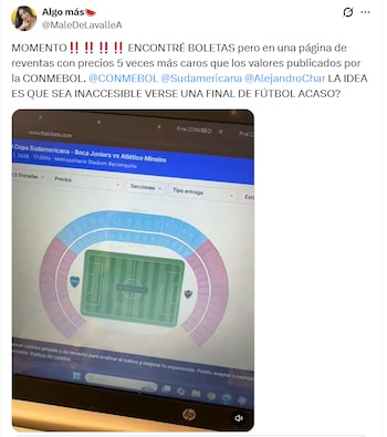 La denuncia sobre la usuaria que encontró otra página en internet que vende las boletas para la final de la Copa Sudamericana 2026 más caras que la página oficial - crédito Algo Más