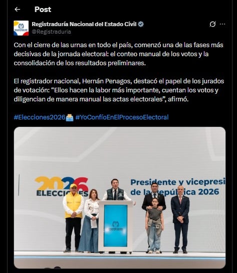 Balance de la Registraduría Nacional - crédito X