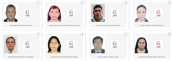 Ocho fotografías tipo pasaporte de candidatos a diputados (hombres y mujeres) junto al logo de Unidad Nacional y sus nombres