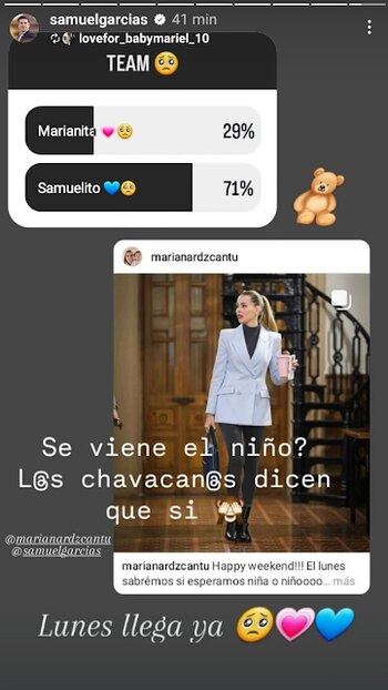 Samuel García lanzó una encuesta en Instagram sobre el sexo de su segundo bebé