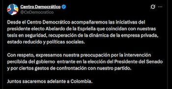 Centro Democrático - crédito @CeDemocratico/X