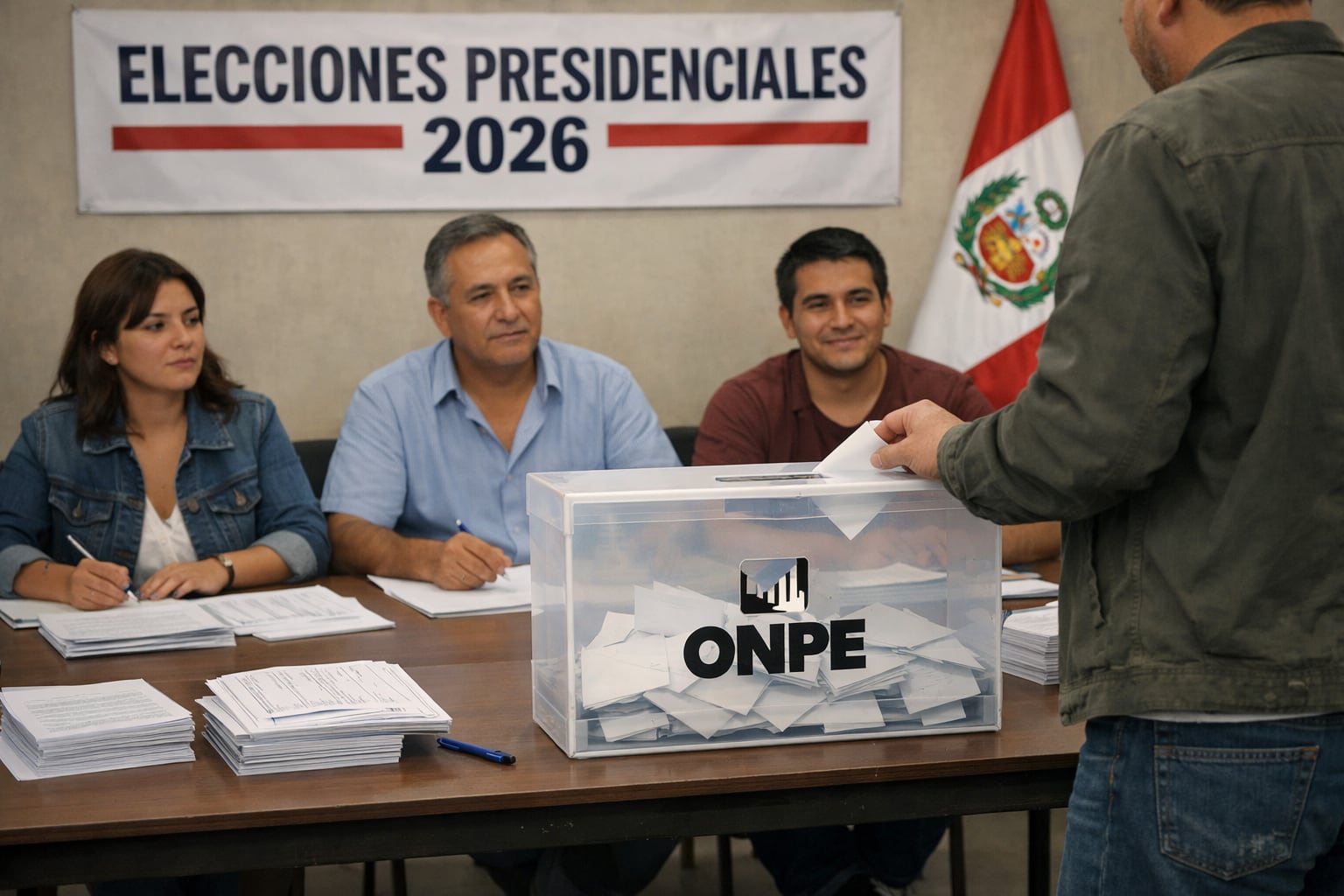 Ciudadano deposita su voto en la urna transparente de la ONPE durante las elecciones presidenciales de Perú 2026. (Imagen Ilustrativa Infobae)