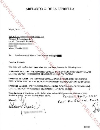 Abelardo de la Espriella recibió transferencias por más de USD 370.000 de empresas vinculadas con Alex Saab - crédito Captura de Pantalla Daniel Coronell