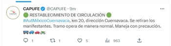Capufe informó que la autopista